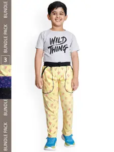 IndiWeaves Boys Pack Of 3 Graphic Printed Cotton Mid-Rise Cotton Track Pants