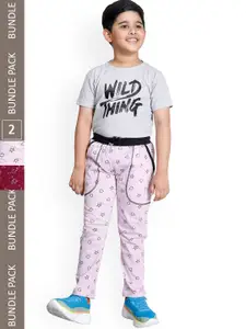 IndiWeaves Boys Pack Of 2 Graphic Printed Cotton Track Pants