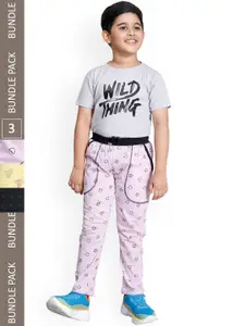 IndiWeaves Boys Pack Of 3 Graphic Printed Cotton Mid-Rise Track Pants