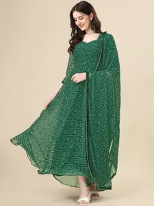 PMD Fashion Bandhani Printed Georgette Maxi Dress With Dupatta