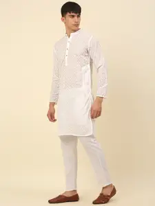 Anouk White Chevron Embroidered Pure Cotton Kurta with Pyjamas