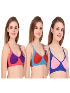 Piylu Pack of 3 Colourblocked Non Padded Full Coverage All Day Comfort Bra