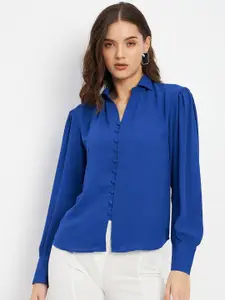 DELAN Shirt Collar Cuffed Sleeves Shirt Style Top