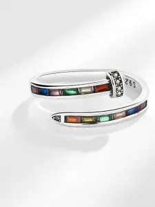 MYKI Silver-Plated CZ-Studded Adjustable Nail Finger Ring
