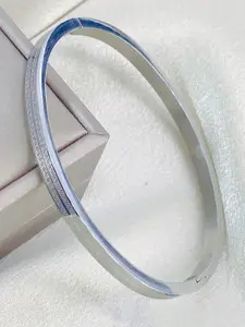 MYKI Cubic Zirconia Silver-Plated Stainless Steel Cuff Bracelet