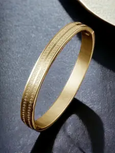 MYKI Cubic Zirconia Gold-Plated Stainless Steel Bangle-Style Bracelet