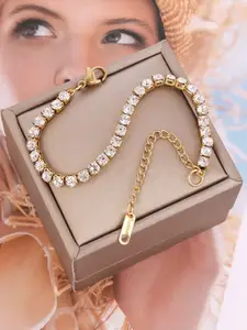 MYKI Cubic Zirconia Gold-Plated Stainless Steel Link Bracelet