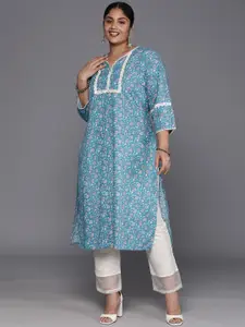 Varanga Xtra Floral Printed Sweetheart Neck Pure Cotton Laced Kurta
