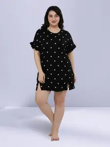 NUEVOSDAMAS Polka Dots Printed T-Shirt Night Dress