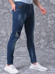 Campus Sutra Men Blue Smart Slim Fit Mildly Distressed Light Fade Stretchable Cotton Jeans