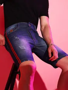 Campus Sutra Men Blue Washed Denim Shorts