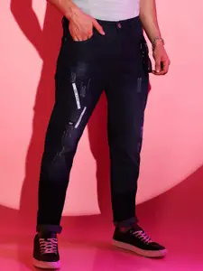 Campus Sutra Men Navy Blue Smart Low Distress Mid Rise Cotton Jeans