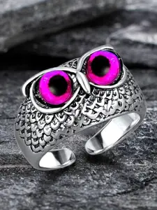 MEENAZ Men Silver-Plated Stainless Steel Owl Eye Textured Finger Ring