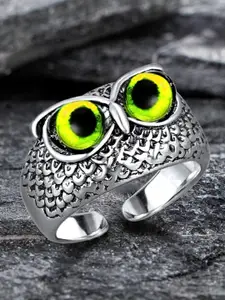 MEENAZ Men Silver-Plated Owl Eye Textured Finger Ring