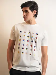 RARE RABBIT Men Flips Geometric Printed Slim Fit Cotton T-Shirt