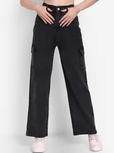 BROADSTAR Women Smart Wide Leg High-Rise Stretchable Cotton Jeans