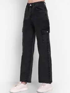 Next One Women Black Smart Loose Fit High-Rise Easy Wash Cargo Jeans