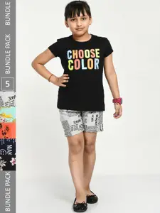 IndiWeaves Girls Pack Of 5 Printed High-Rise Shorts