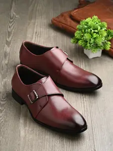 House of Pataudi Men Formal Monk Shoes With Buckle Detail