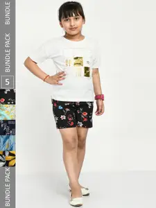 IndiWeaves Girls Pack Of 5 Printed Mid-Rise Shorts