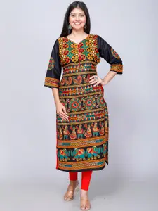 Jevi Prints Ethnic Motifs Printed Embroidered Cotton Straight Kurta