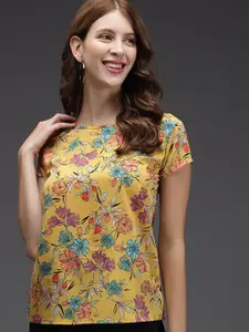 BAESD Floral Printed Round Neck Crepe Top