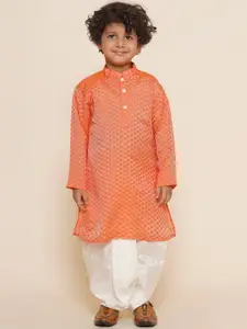 Sethukrishna Boys Geometric Woven Design Mandarin Collar Kurta With Dhoti Pants