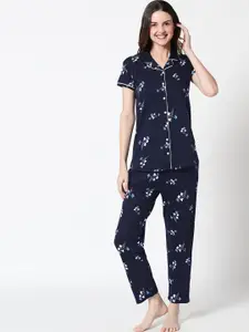 Zeyo Floral Printed Pure Cotton Shirt & Pyjama Night suit