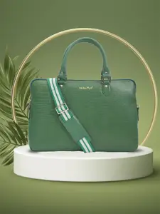 OLIVE MIST Unisex Textured Leather Laptop Bag