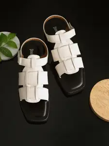 The Roadster Lifestyle Co. Off White And Black Strappy Open Toe Flats