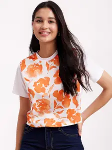 FableStreet Floral Printed Cotton Boxy T-Shirt