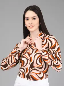 PURYS Standard Abstract Printed Satin Casual Shirt