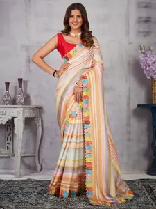Mitera Red & Pink Striped Sequinned Saree