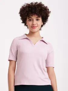FableStreet Shirt Collar Regular Knit Top