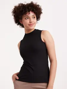 FableStreet Ribbed High Neck Fitted Top