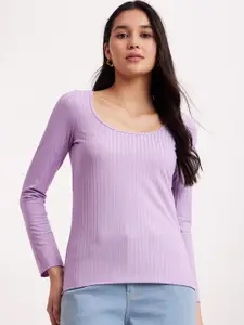 FableStreet Scoop Neck Full Sleeve Ribbed Top