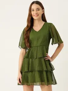 Slenor Flared Sleeve Layered Georgette A-Line Dress