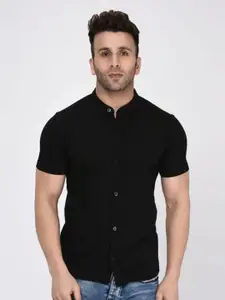 WILD WEST Mandarin Collar Half Sleeve Comfort Casual Cotton Shirt
