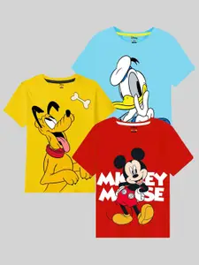 KUCHIPOO Boys Pack Of 3 Mickey & Friends Printed Cotton T-shirt