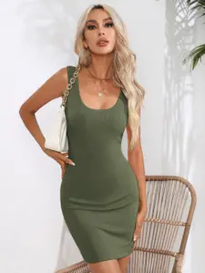StyleCast Green Round Neck Sleeveless Bodycon Dress