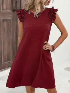 StyleCast Maroon Flutter Sleeves Gathered Detail A-Line Dress