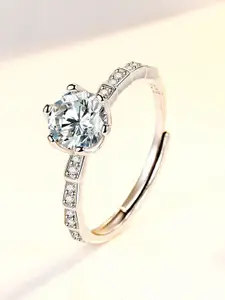 MYKI Silver-Plated CZ-Studded Adjustable Finger Ring