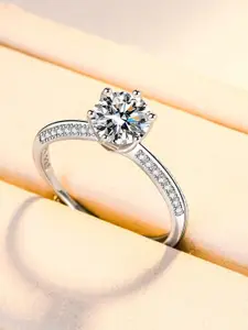 MYKI Silver-Plated & CZ-Studded Adjustable Finger Ring