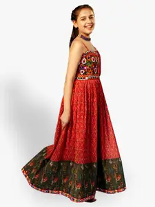 Jilmil Ethnic Printed Accordion Pleated One Shoulder Puff Sleeves Maxi Fit & Flare Dress