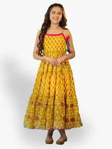 Jilmil Girls Ethnic Printed Layered Shoulder straps Casual Cotton Maxi Fit & Flare Dress