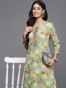 Varanga Floral Printed Mirror Work round neck Pure Cotton Kurta