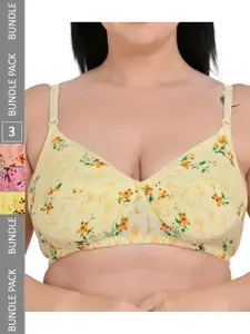 Piylu Pack Of 3 Printed Medium Coverage Removable Pad Cotton Everyday Bra All Day Comfort