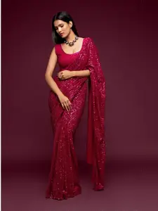 Trendmalls Sequinned Poly Georgette Saree