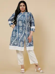 Be Indi Women Plus Size Blue Ethnic Printed A-Line kurta