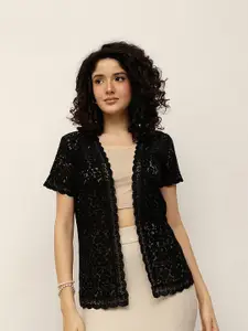 Espresso Self Design Open Front Shrug